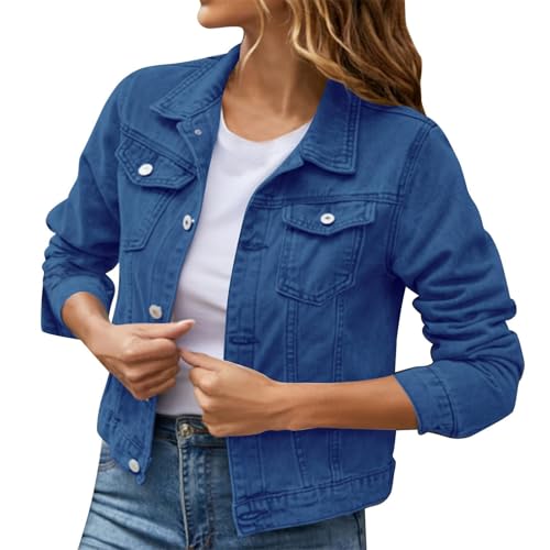 Cropped Denim Jacket for Women Plus Size Light Wash Colored Trucker Jacket Y2k Long Sleeve Oversized Jean Jacket
