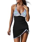 EVALESS One Piece Tankini Bathing Suits for Women Tummy Control Swimsuits Sexy Deep V Neck Print ...
