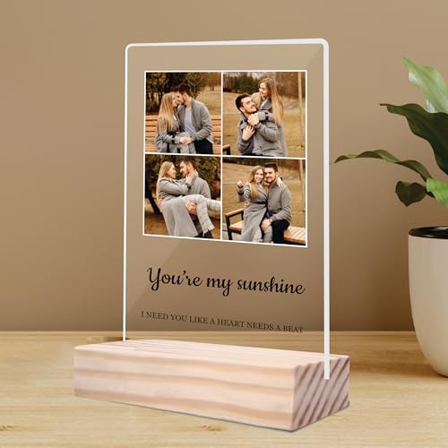 Image of Giftplease Customized Photo And Text Frame With Wooden Stand | Personalised Printed Photo Frame | Gift | Birthday | Anniversary (Transparent, 5MM, 6 * 8 Inches), Tabletop