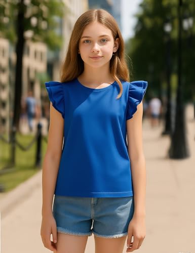 Image of Kilymosy Girls White Shirt Short Sleeve Summer Casual Flutter Tops Tee Blouse 5-14 Years