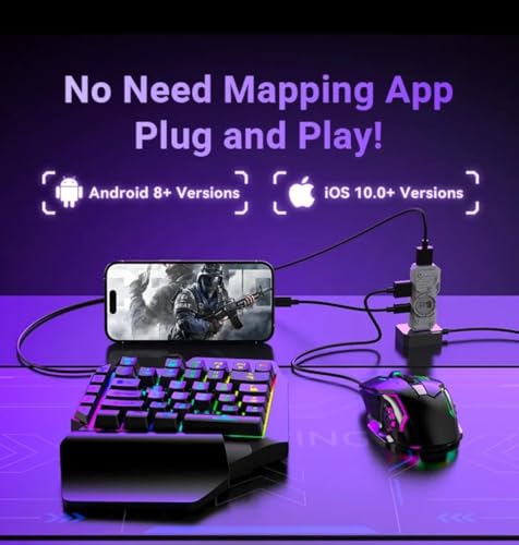 Image of 5 in 1 Mobile Game Combo Pack with RGB Mini Gaming Keyboard & Mouse with Side Button & Mobile Holder,Gaming Adapter with Mobile Game Converter for Android & iOS