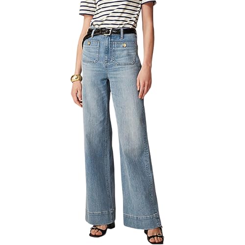 Oprah's Favorite Jeans, Tummy Control Sailor Wide Leg Trouser, High Waisted Cropped Denim Pants, Jeans for Women Trendy2