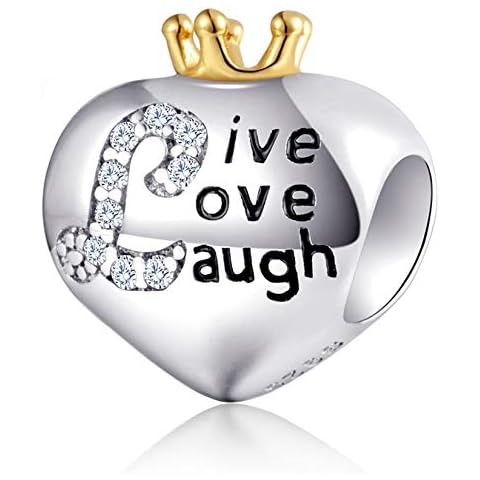 Autism Awareness Charm for European DIY Bracelet, 925 Sterling Silver Puzzle Piece Enamel Charms, Live Love Laugh Charms, I Love You Dangle, for Family/Couple/Friend, Sterling Silver crystal Cover