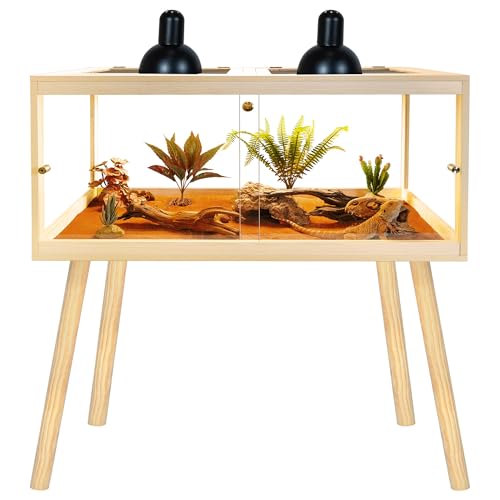 Bearded Dragon Tank with Legs Up to 77 Gallons, Tortoise Habitat with Metal Mesh Top, Reptile Enclosure Lockable Design, Snake Tank (Oak, 77 Gallon, 48" L x 20" W x 47.6" H)