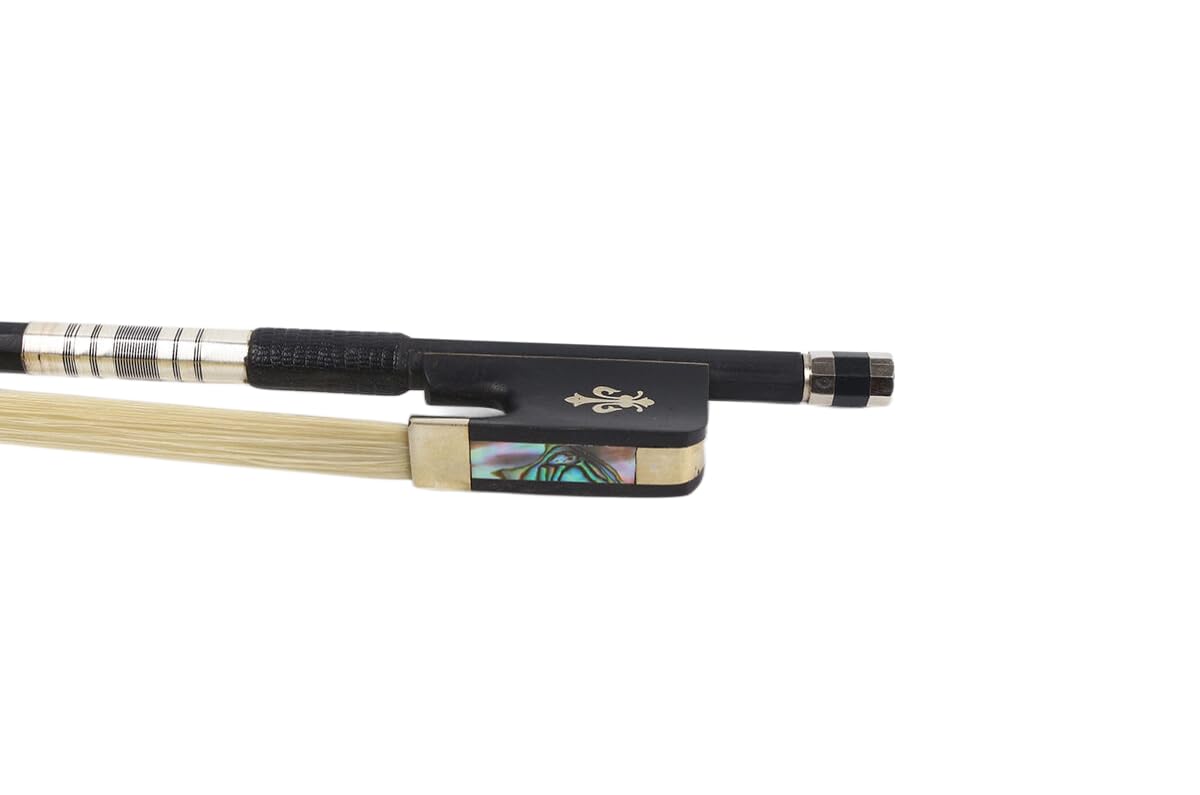 ModouString Carbon Fiber Cello bow 4/4 Ebony Frog Natural bow hair Well Balanced Lightweight Strong (Fleur de lis Inlay)