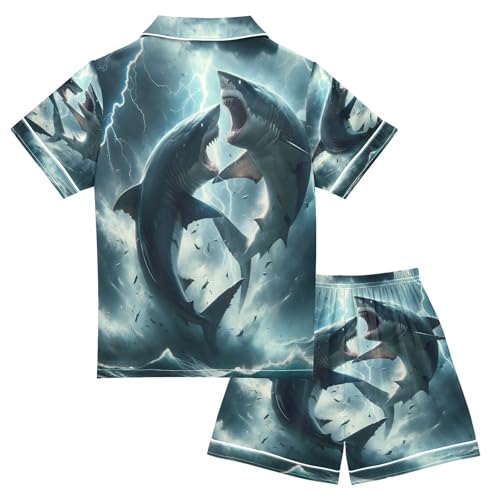 ALAZA Shark Fighting Magic Satin Pajamas Set Short Sleeve Button Down Sleepwear Summer Pjs 2 Piece2