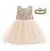 MAHUAOYIXI 2 Pezzi Abiti da Principessa Eleganti Bambina in Tulle a Rete Senza Maniche e Fiocco con Fascia Bambina Battesimo Vestito da Sposa Nozze Abito Festa Carino Abito (Champagne, 12 Mesi)