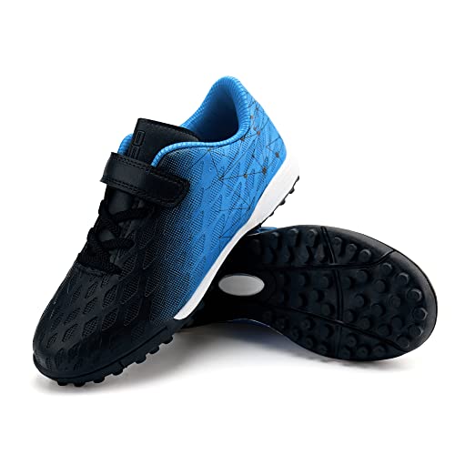 Brooman Kids Indoor Soccer Shoes Boys Girls Soccer Cleats Athletic Turf Shoes (3,Black Blue) #TOP6