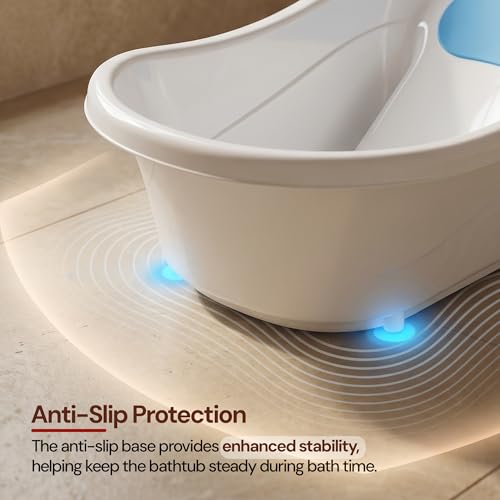 Image of Baybee Comfort Baby Bath Tub for 0 to 5 Years | Baby Bather & Bathtub with Anti-Slip Base & Quick Drains | Bath Tub for Kids with Soft Headrest & Compact Storage for Boys & Girls (Blue)