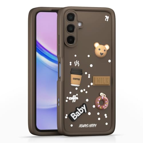Image of Bintage Cute Fun Taddy Cartoon 3D Ball Milk Donut Coffee Cup Silicon Case Full Body & Camera Protection Back Cover Compatible for Samsung Galaxy A15 5G - Brown
