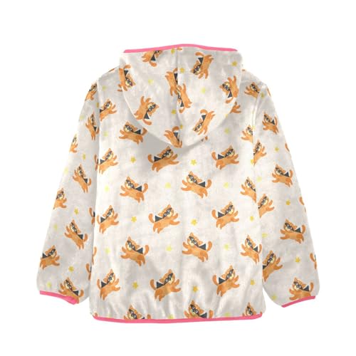 Cartoon Cat Toddler Fleece Jacket Baby Girls Hooded Zipper Long Sleeve Thick Warm Outerwear 3-10 Years2