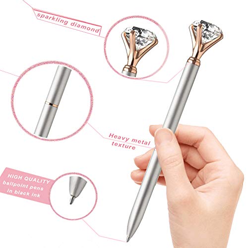 Diamond Pens, 10 Crystal Diamond Ballpoint Pen with 10 Velvet Gift Bags for Women Bridesmaid Coworkers Pretty Girl Pens Cute Pens Large Diamond On Top Christmas Wedding Shower Office Supplies