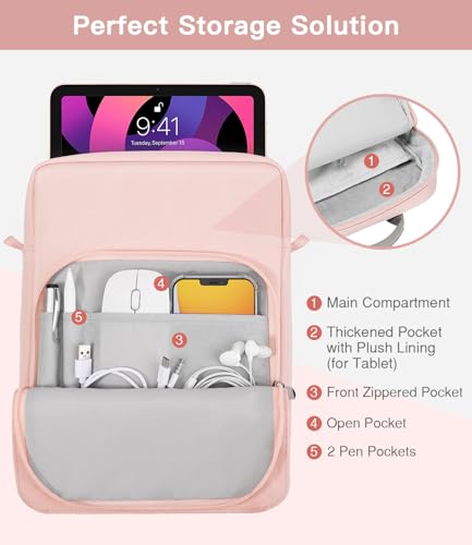 Image of MoKo 13 Inch Tablet Sleeve Bag Carrying Case with Shoulder Strap Handle | Fits iPad Pro 13-inch M5, iPad Air 13-inch M4 /M3, iPad Pro 12.9 M2 /M1 and Galaxy Tab S8+ /S9+ 12.4, Pink
