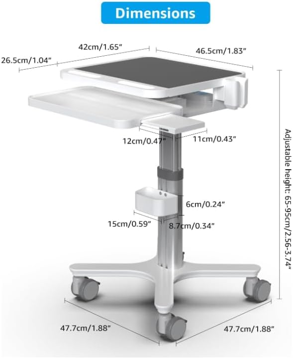 Dental Clinic Trolley Cart with Oral Scanner Holder,Hospital Mobile Workstation with Laptop Tray and Silent Wheels, for Office School Salon Lab etc.