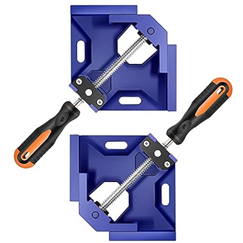 Single Handle 90 Degree Right Angle Clamp - Adjustable Aluminium Alloy Quick Grip Corner Clip Clamp Tool for Woodworking, Welding, Photo Frame and Other Projects - Blue (Pack of 2)