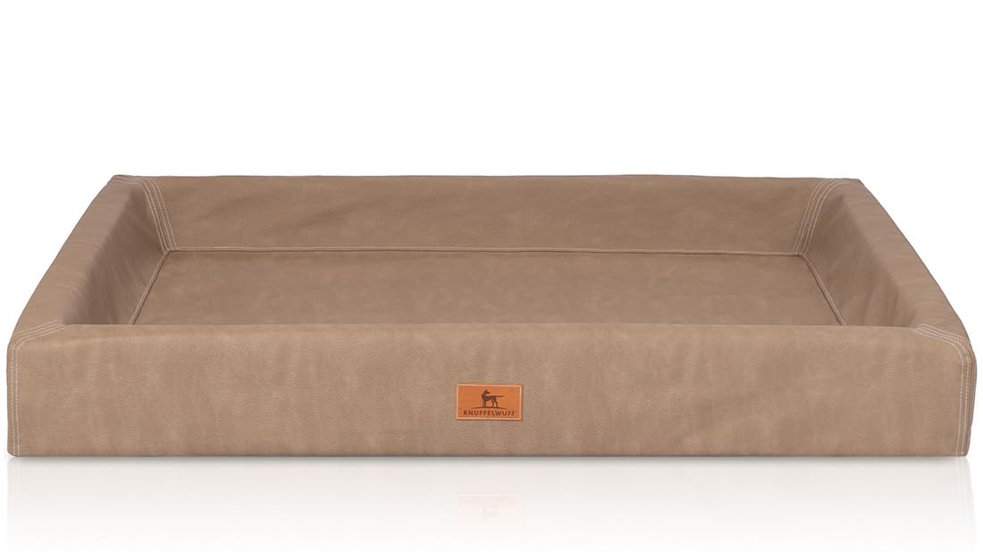 Knuffelwuff Cama ortopédica para perros Austin de piel sintética XL 105 x 80 cm Camel