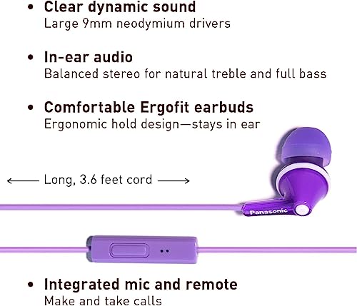 Image of Panasonic RP-TCM125-V in-Ear Headphones with Mic Purple