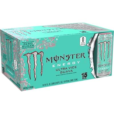 Monster Energy Ultra Vice Guava, Sugar Free Energy Drink, 16 Ounce (Pack of 15) | Pack of 15
