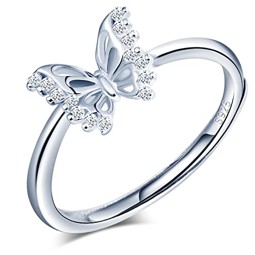 MicLee-Anillo de mujer de plata de ley 925 con incrustación de mariposa apertura anillo de boda propuesta aniversario apertura tamaño ajustable