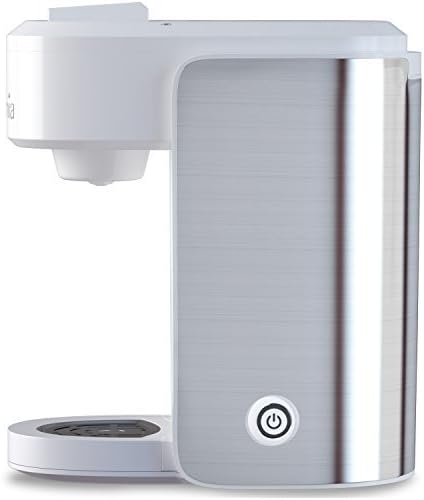 Coffee Maker Machine Single Serve - Electric Brewer for Ground Coffee, K-cup Сompatible, 10 oz (300 ml), 1000W, 3.5 bar Pump, with Reusable Capsules and Automatic Shut-Off, Stainless Steel + White
