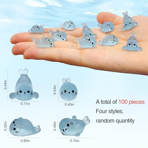 Image of 100Pcs Glow in The Dark Mini Seal Figurines Cute Luminous Resin Sea Animals 4 Styles Seal Pup DIY Tiny Ocean Creatures for Fairy Garden Aquarium Decor