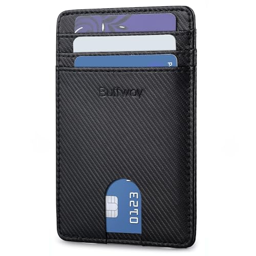 Image of Buffway Mens Slim Wallet, Minimalist Thin Front Pocket Leather Credit Card Holder with RFID Blocking for Work Travel | Minimalist
