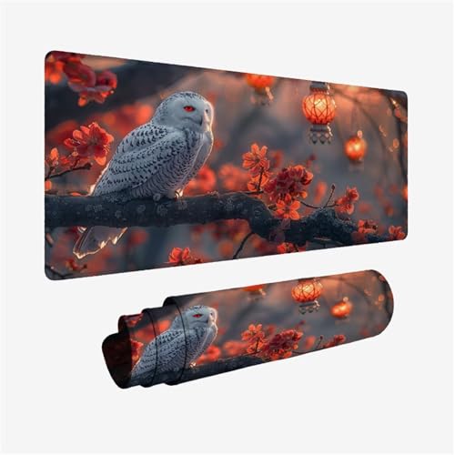 Tapis de Souris XXL 1000x400, Tapis Souris Rouge sous Main Bureau, Mouse Pad Hibou Mousepad Imperméable, Desk Mat Antidérapant, sous Main avec Bords Surpiqués, Accessoire Bureau, Cadeau Femme H2-853