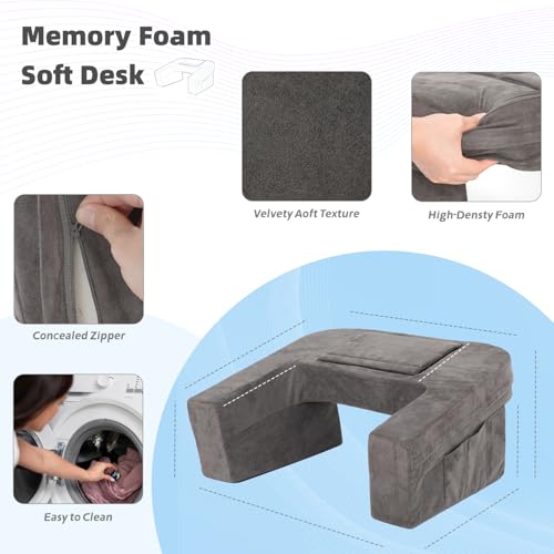 Almofada de leitura para quarto, almofada de espuma viscoelástica para jogos com bolsos laterais par