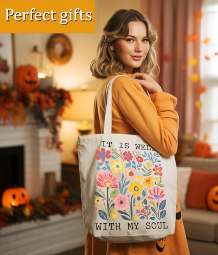 Image of Aesthetic Christian Gifts Tote Bag for Church, Religious Tote Bag for Bible Study, Medium Size with Inner Pocket