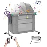 Electric Rocking Bassinet for Baby, 4 in 1 Baby Basinets Bedside Sleeper with Wheels, Automatic Bedside Bassinet with Remote Control, Baby Crib in Bed Newborn with 5 Height Adjustable, 3-Speed Swing