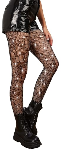Qilubar Festival Sparkle Fishnet Stockings Spiderweb Tights High-Waist Tights for Women Stretchy & Durable for Halloween Concerts & Raves