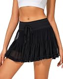 Stelle Women's High Waist Athletic Skorts with Shorts Pockets Ruffle Hem Flowy Skirts Mini Tiered Short Skirt Casual Summer (Black,S)