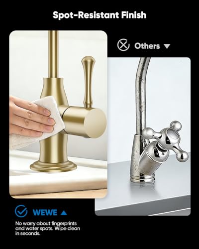 Image of WEWE Vintage Drinking Water Faucet, Lead-Free Stainless Steel Kitchen Water Filter Faucet for Reverse Osmosis System, Non-Air Gap RO Beverage Faucet, Gold
