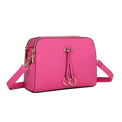 ELIOX - Petit sac à bandoulière pour femme avec 3 compartiments spacieux, sac à main en cuir synthétique, tendance, fuchsia