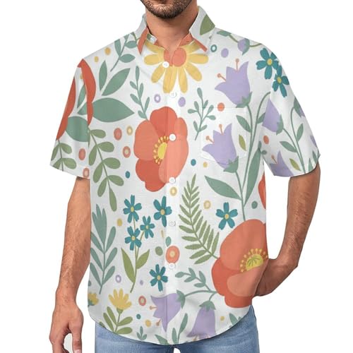 Camisa de manga corta para hombre con botones y estampado de amapolas corte regular
