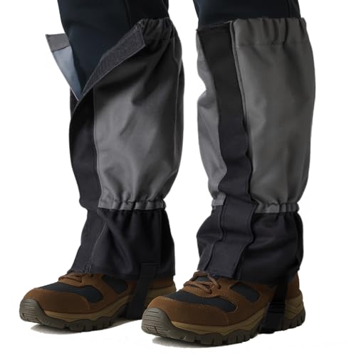 Plus Size Gaiters for Hiking Boots, Waterproof & Adjustable Leg Protection for Weed Eating, Ideal Use as Tick Gaiters for hiking boots, Boot Gaiters for Men & Women, Up to 21in. Black & Grey