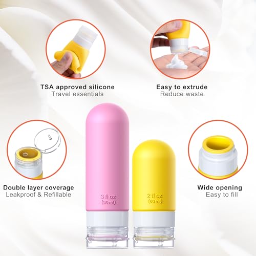 20Pack Travel Bottles for Toiletries, Silicone TSA Approved Travel Size Containers, Travel Essentials Leak Proof Refillable Liquid, Travel Shampoo and Conditioner Bottles3