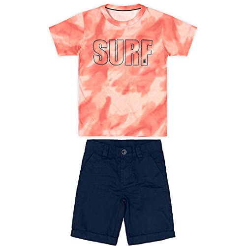 Conjunto camiseta + bermuda sarja Marisol meninos, Coral, 12
