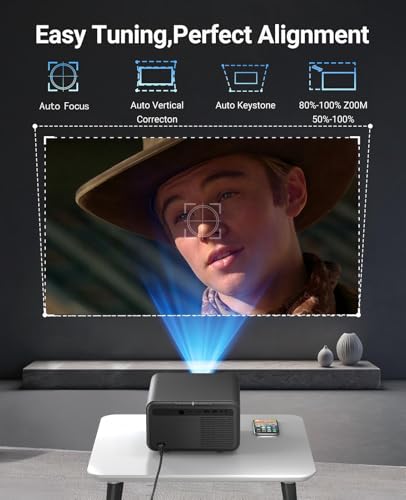Image of 【Native 1080P & Auto Focus】Mini Projector with WiFi and Bluetooth, 800Ansi Brightness, Support 4K HD, Portable Movie Projector, Auto Keystone Correction, Compatible with Smartphone, Laptop, HDMI, USB