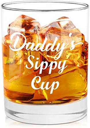 Daddy's Sippy Cup Funny Whiskey Glass Gifts for Dad, Novelty Unique Birthday, Christmas, Thanksgiving, Father's Day Gifts Idea for Men, New Dad from Son, Daughter, Kids, Whiskey Bourbon Glass, 11oz