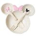 Lot de 3 assiettes avec fourchette et cuillère en forme de Minnie Mickey (crème)