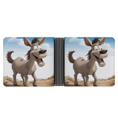 Men's Leather Wallet Bifold Wallet for Men Cartoon Donkey Slim Wallet with Multiple Card Classic Passcase Mens Card Holder