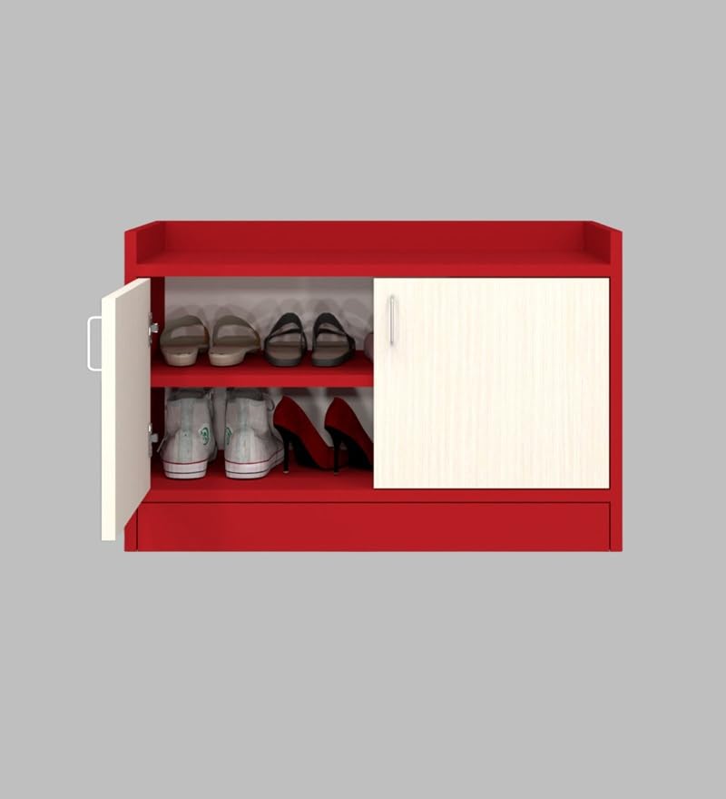 Image of SPECIALITY PANELS 2 Door Shoe Rack with Storage Cabinet, Red and Cream, 75x49 cm, DIY Assembly