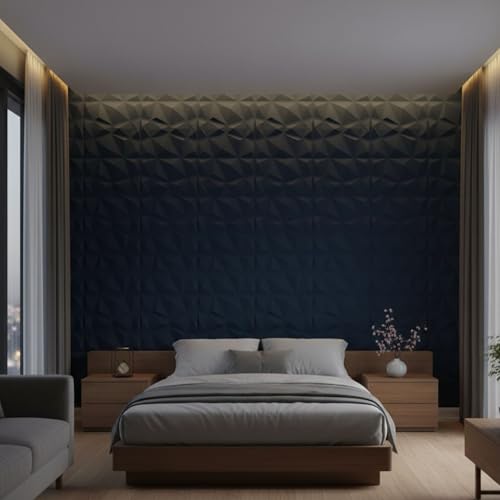 Image of Kayra Decor Wall Panels for Bedroom - PVC Diamond Design, Navy Blue Color 19.7 inch X 19.7 inch (Pack of 40) - Covers 107.80 Sq. Ft.