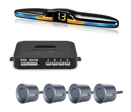 Sensore Di Assistenza Al Parcheggio Kit Sensori Parcheggio Radar Retromarcia Posteriore Per Auto Retroilluminazione Monitor Parktronic Display Rilevatore 4 Sonde(Red-Brown-Panel)