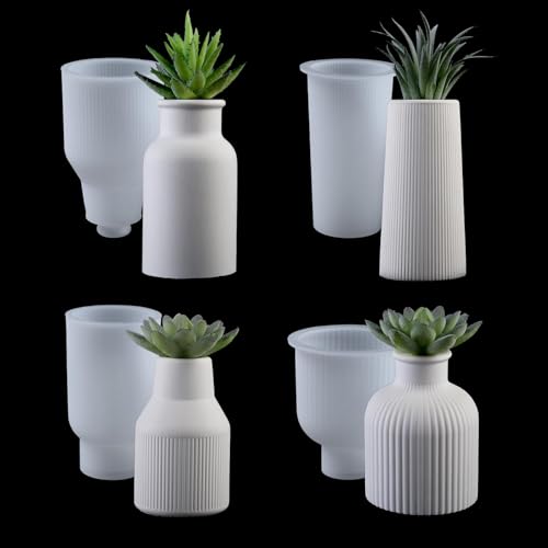 4 Stück Vase Silikon Gießformen - Handgefertigte Formen für Blumentöpfe - DIY Resin Vasenherstellung - Blumendeko & Bastelbedarf