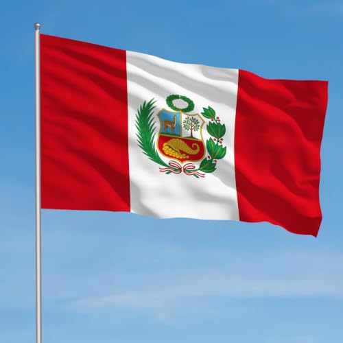 Image of AhfuLife 2pcs Peru Flag 3x5 Ft, Large Peruvian Flags for Outside - Double Side with Brass Eyelets for Olympic Party Decorations, Soccer Party Decoration Bar Garden Street Decoration Indoor Outdoor