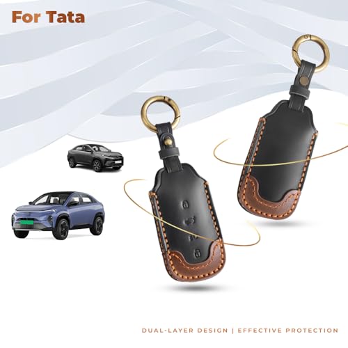 Image of keyzone Leather Key Cover for Tata Harrier, Safari, Sierra, Curvv, Curvv EV Smart Key.