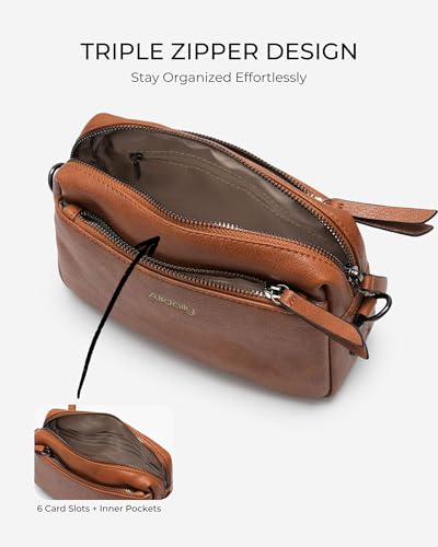 Image of Alldaily Small Triple Zip Crossbody Purse for Women, Vegan Leather Phone Bag with Wide Shoulder Strap