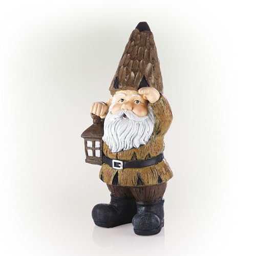 Alpine Corporation Indoor/Outdoor Garden Gnome with Lantern Statue, Artificial Stone, 16" H